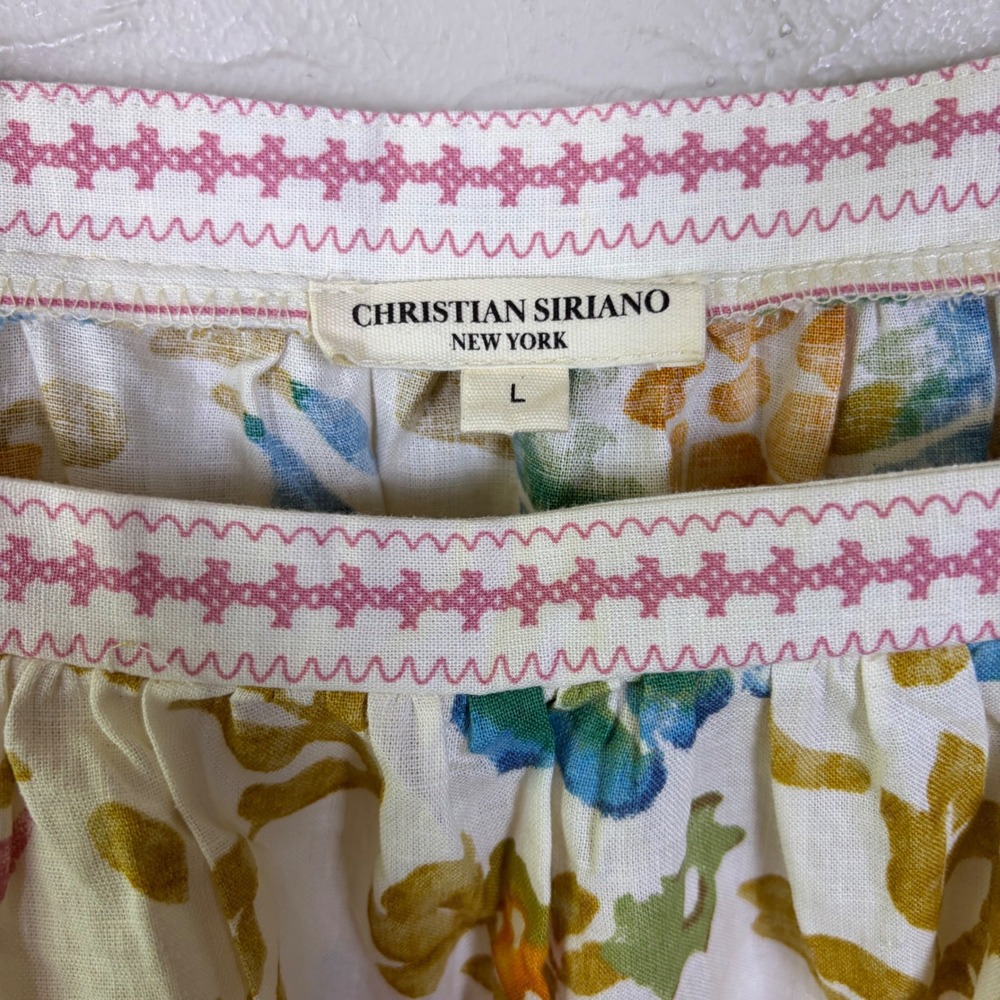 Christian Siriano Floral Crochet Linen Top Women Large Boho Peasant Square Neck - Picture 3 of 14